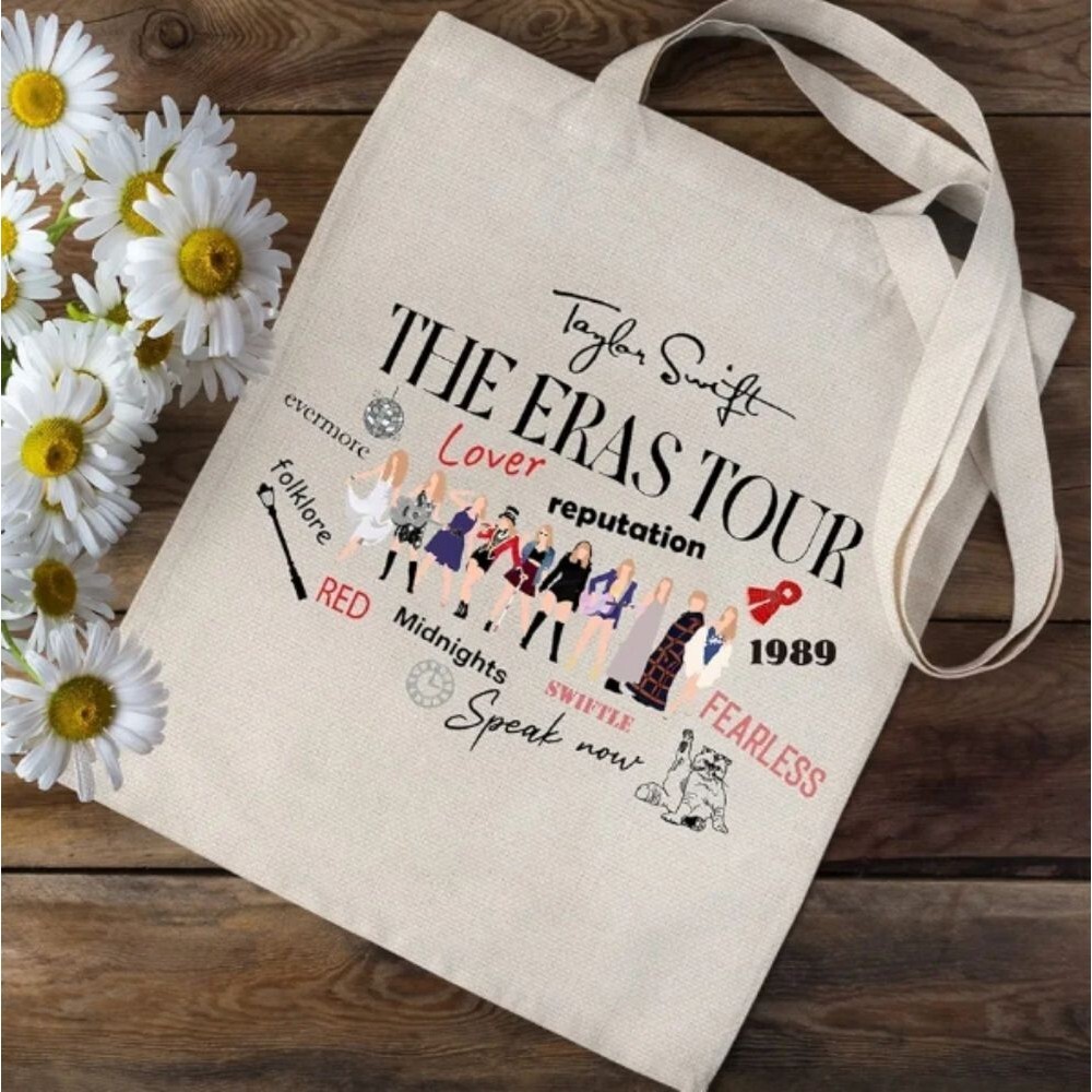 Taylor Swift Tote Bag The Eras Tour Canvas Taylor Images Album Cream 13" X 14" - Picture 10 of 10